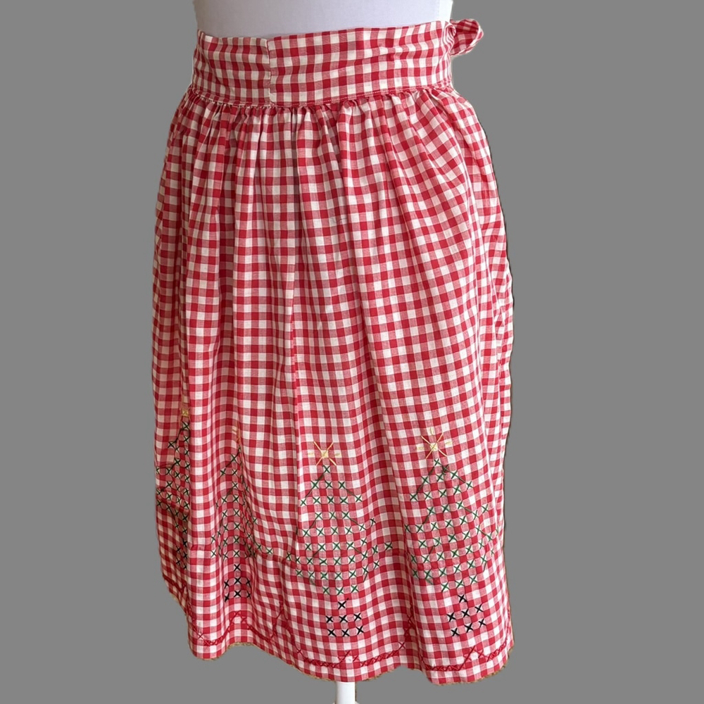 Vintage Red White Gingham Christmas Apron